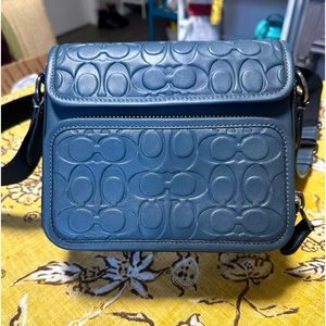COACH SULLIVAN FLAP CROSSBODY IN SIGNATURE LEATHER GUNMETAL/DENIM
